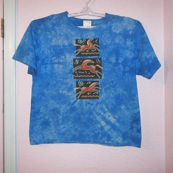 Vintage Y2K Cactus LYNEE Running HORSES T-Shirt Size M PAINTED Cotton USA Made - Picture 1 of 12